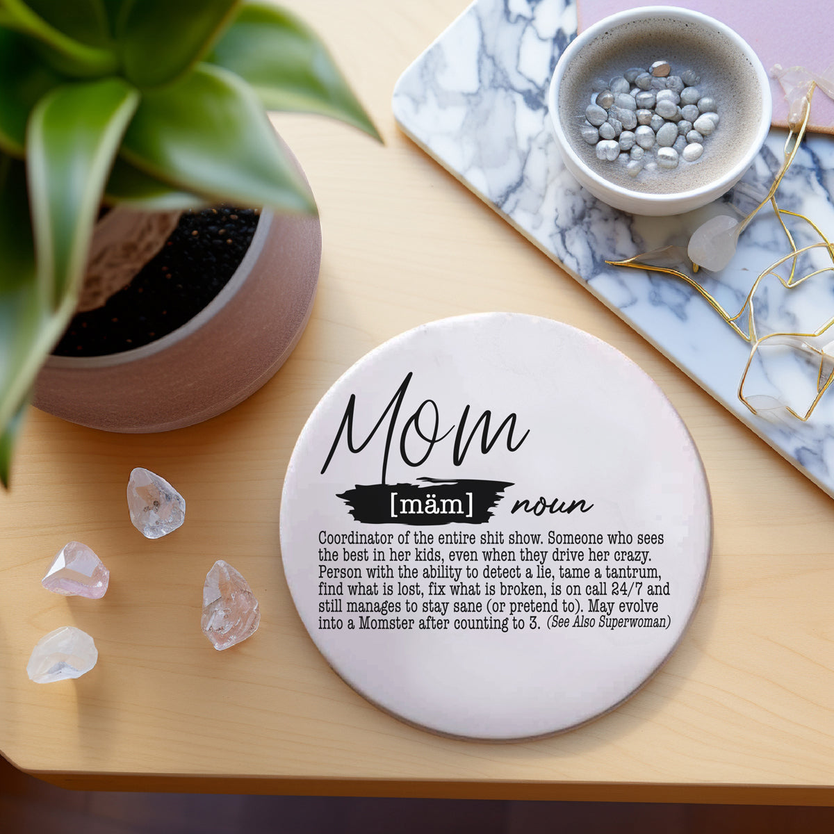 Mom life definition coasters collection on white background